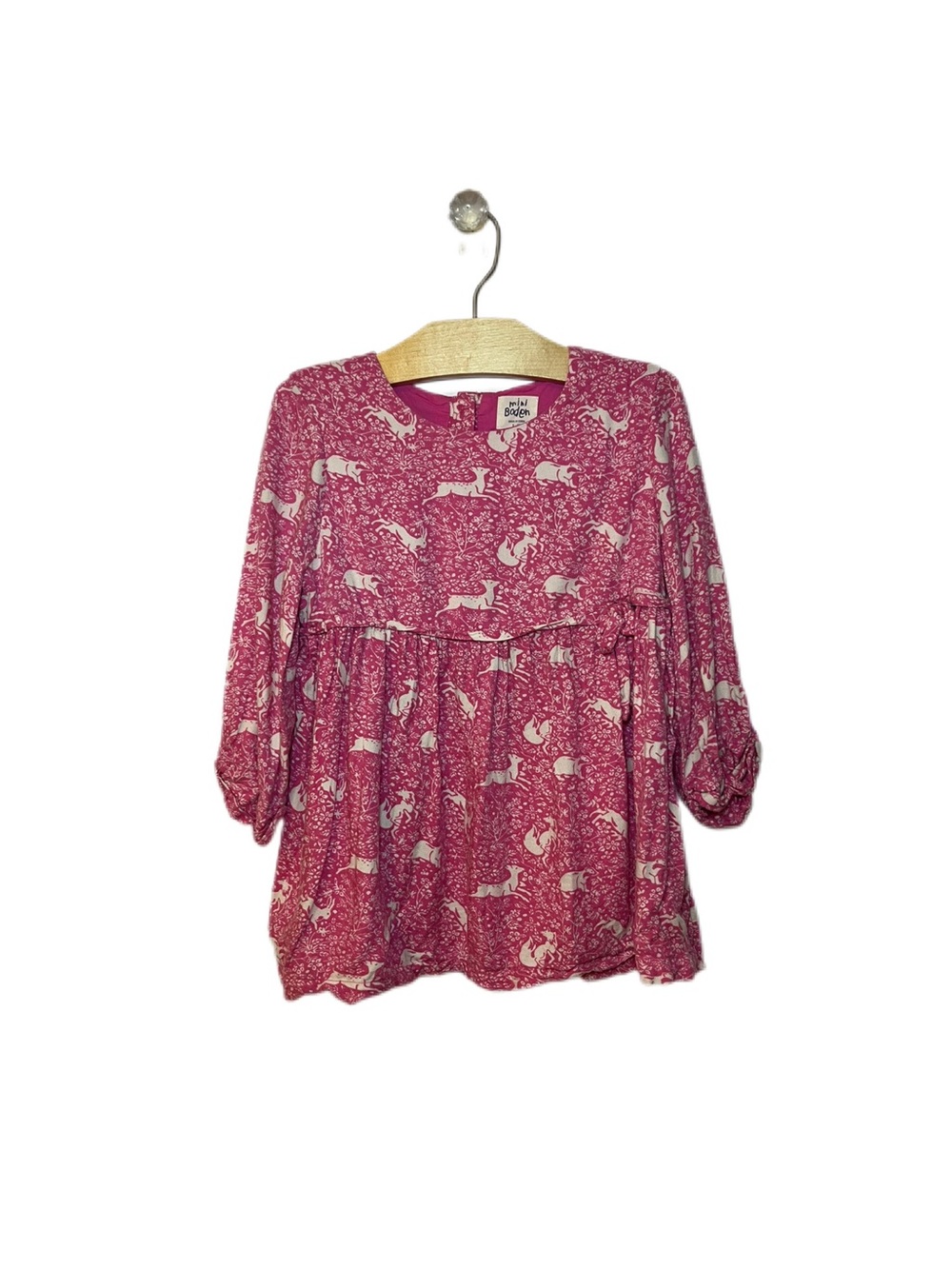 Mini Boden Girls 5-6 Pink Woodland Friends Girly Top